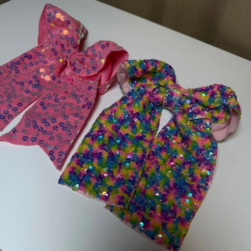 Kids Sparkly‎ Sequin Bow Hair Clip Set Pink Floral Rainbow Fun Accessory